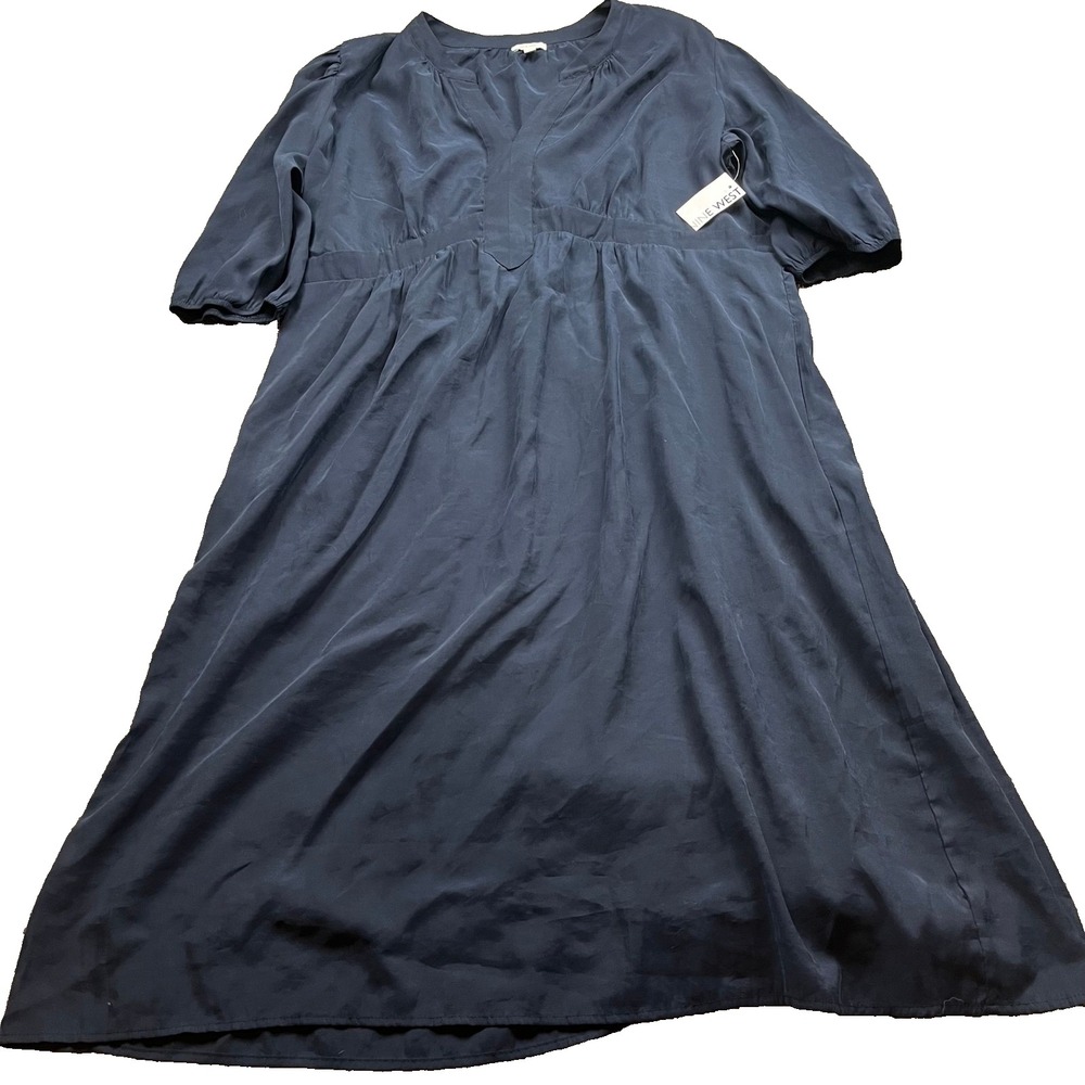 Nine West Dress Womens 3X Navy Blue V Neck Empire Waist Evening nwt
